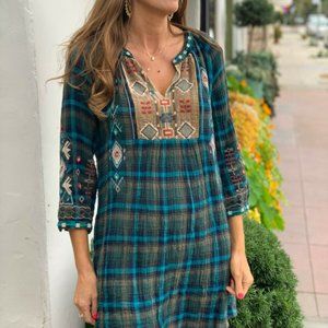 Johnny Was Workshop Embroidered Plaid Dress/Tunic